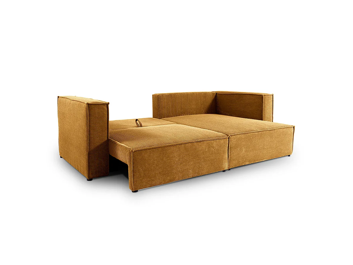 Canapé d'angle réversible convertible 3 places en velours jaune