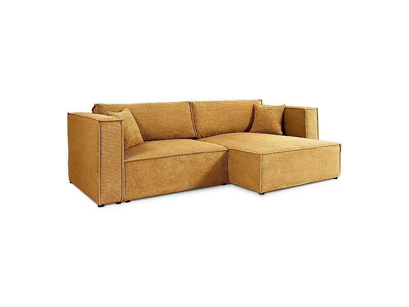 Canapé d'angle réversible convertible 3 places Jimmy velours côtelé Jaune