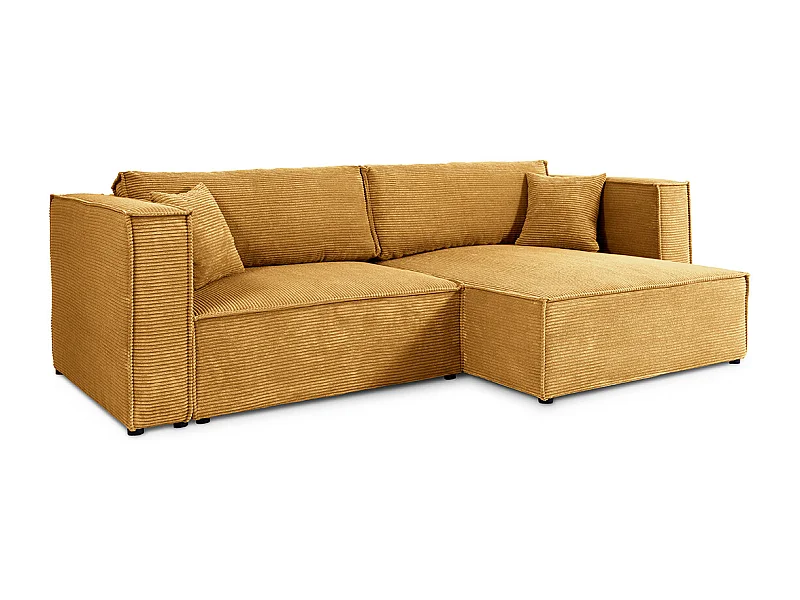Canapé d'angle réversible convertible 3 places Jimmy velours côtelé Jaune
