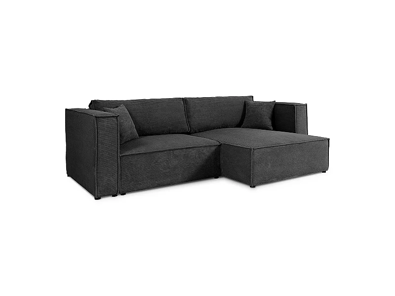 Canapé d'angle réversible convertible 3 places Jimmy velours côtelé Noir