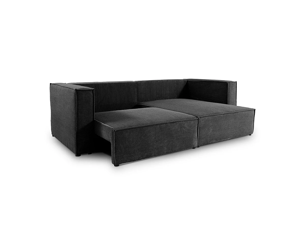 Canapé d'angle réversible convertible 3 places Jimmy velours côtelé Noir
