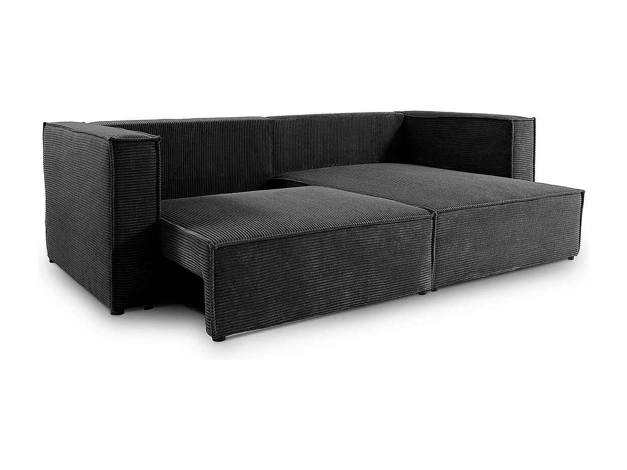 Canapé d'angle réversible convertible 3 places Jimmy velours côtelé Noir