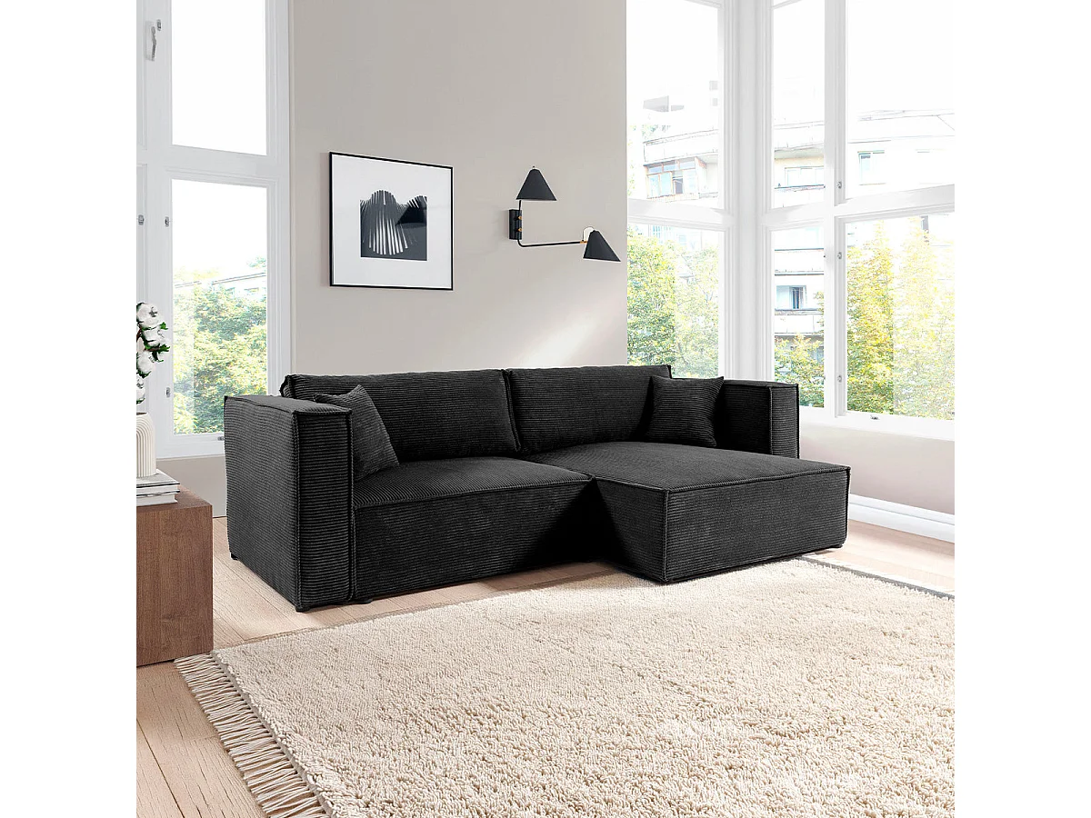 Canapé d'angle réversible convertible 3 places en velours noir