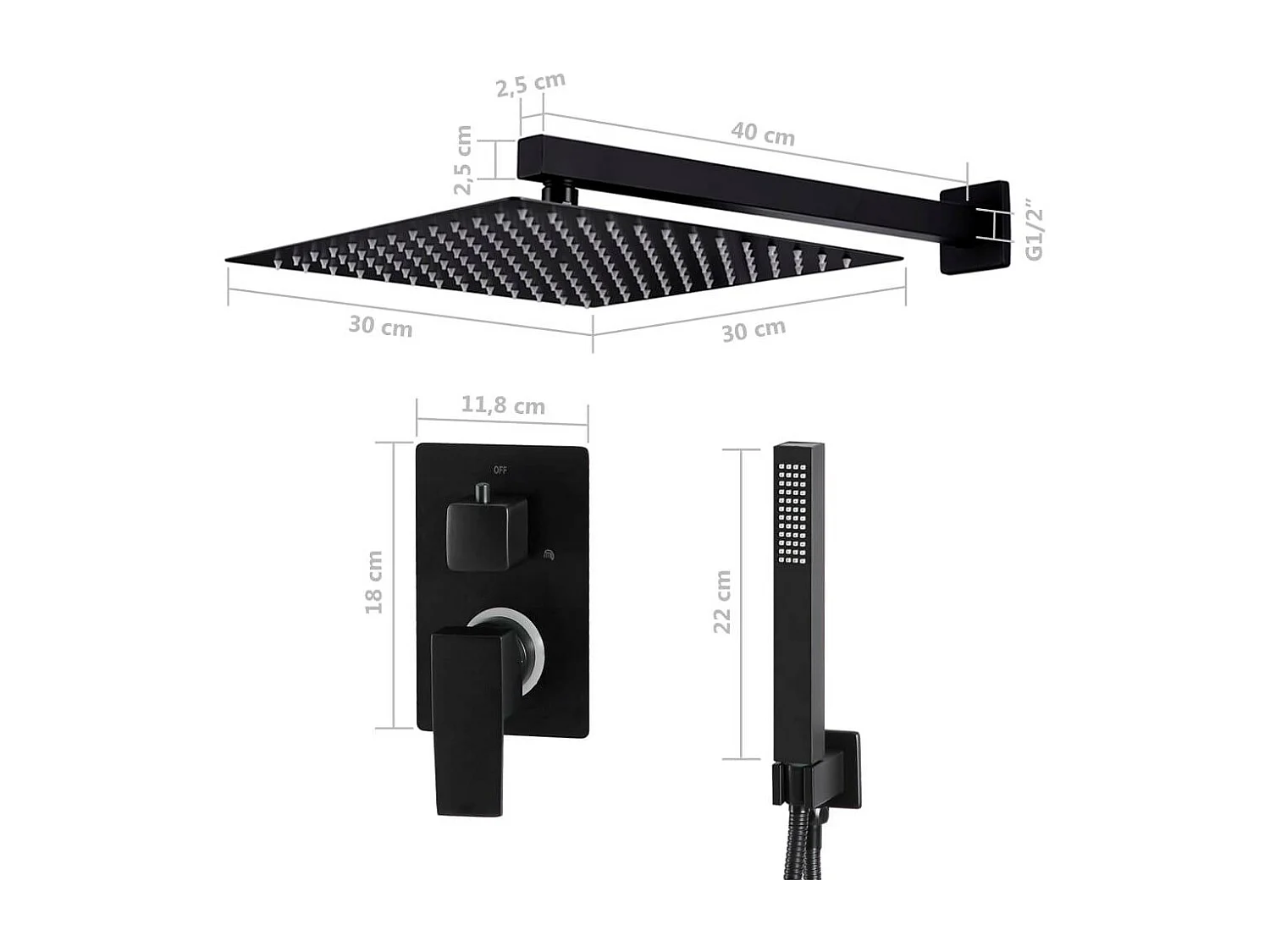 Set completo sistema doccia soffione in acciaio inox nero 02_0003108