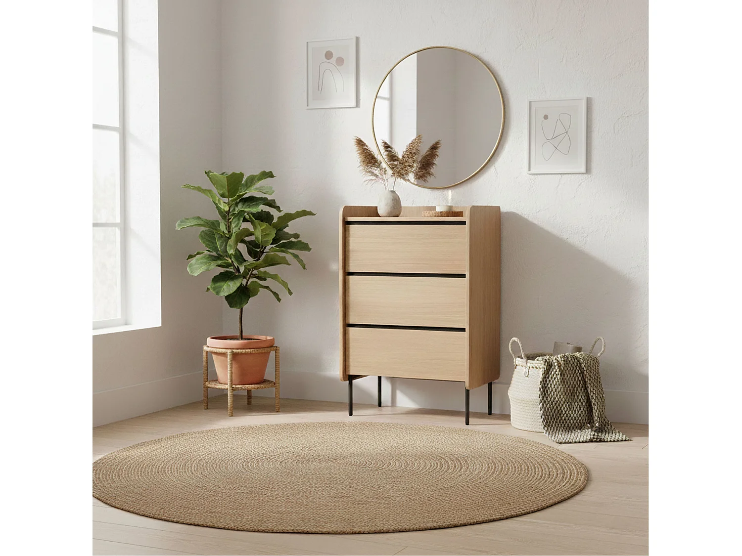 Commode 3 tiroirs avec pieds en métal noir - CO0081