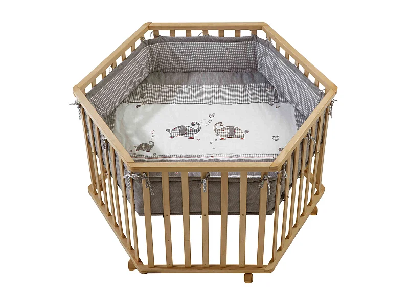 Parc bébé hexagonal Jumbotwins en bois naturel