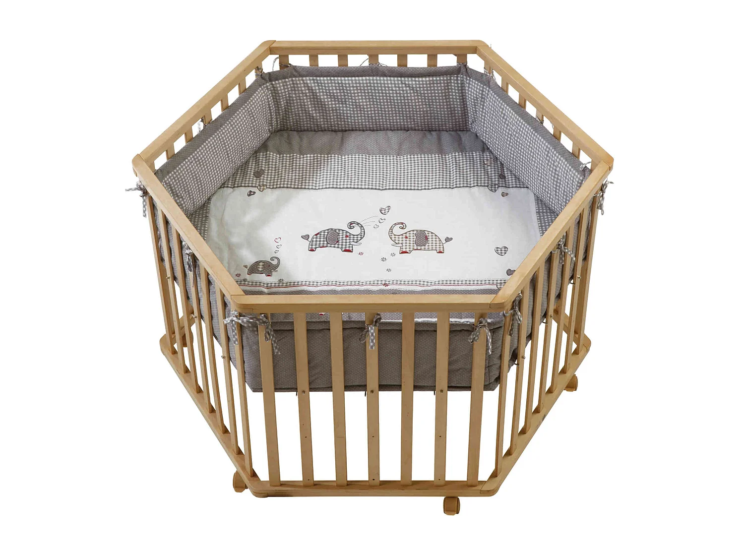 Parc bébé hexagonal Jumbotwins en bois naturel