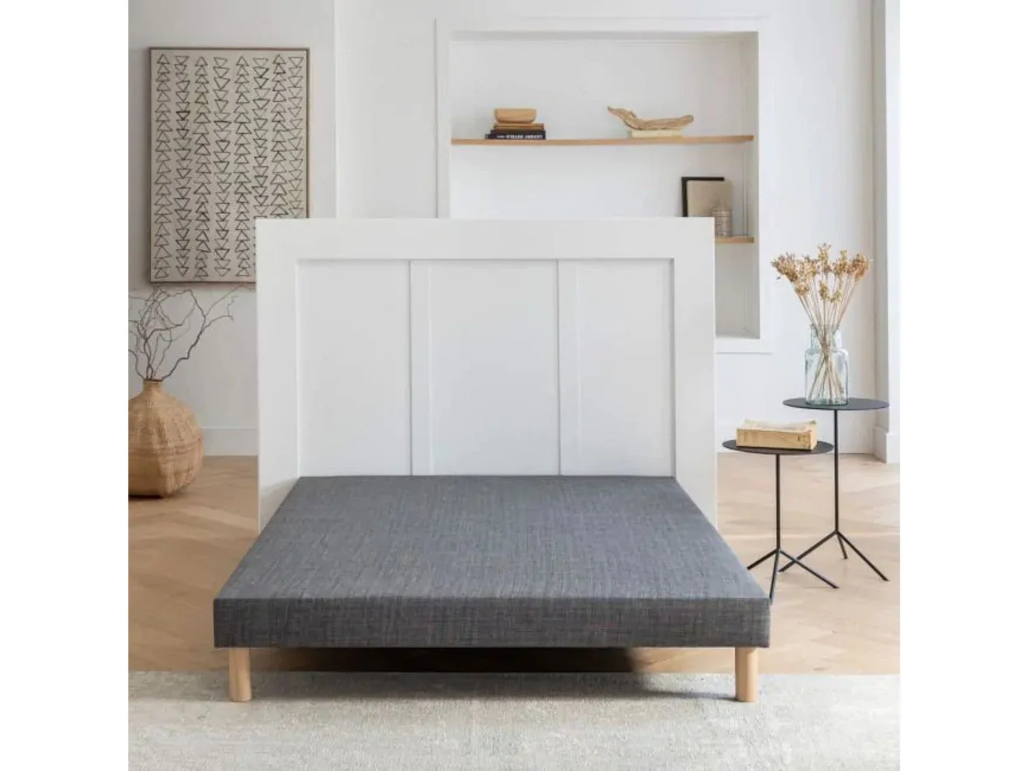 Ensemble sommier déco 160x200 + tête de lit gris orage 180 Terre de Nuit