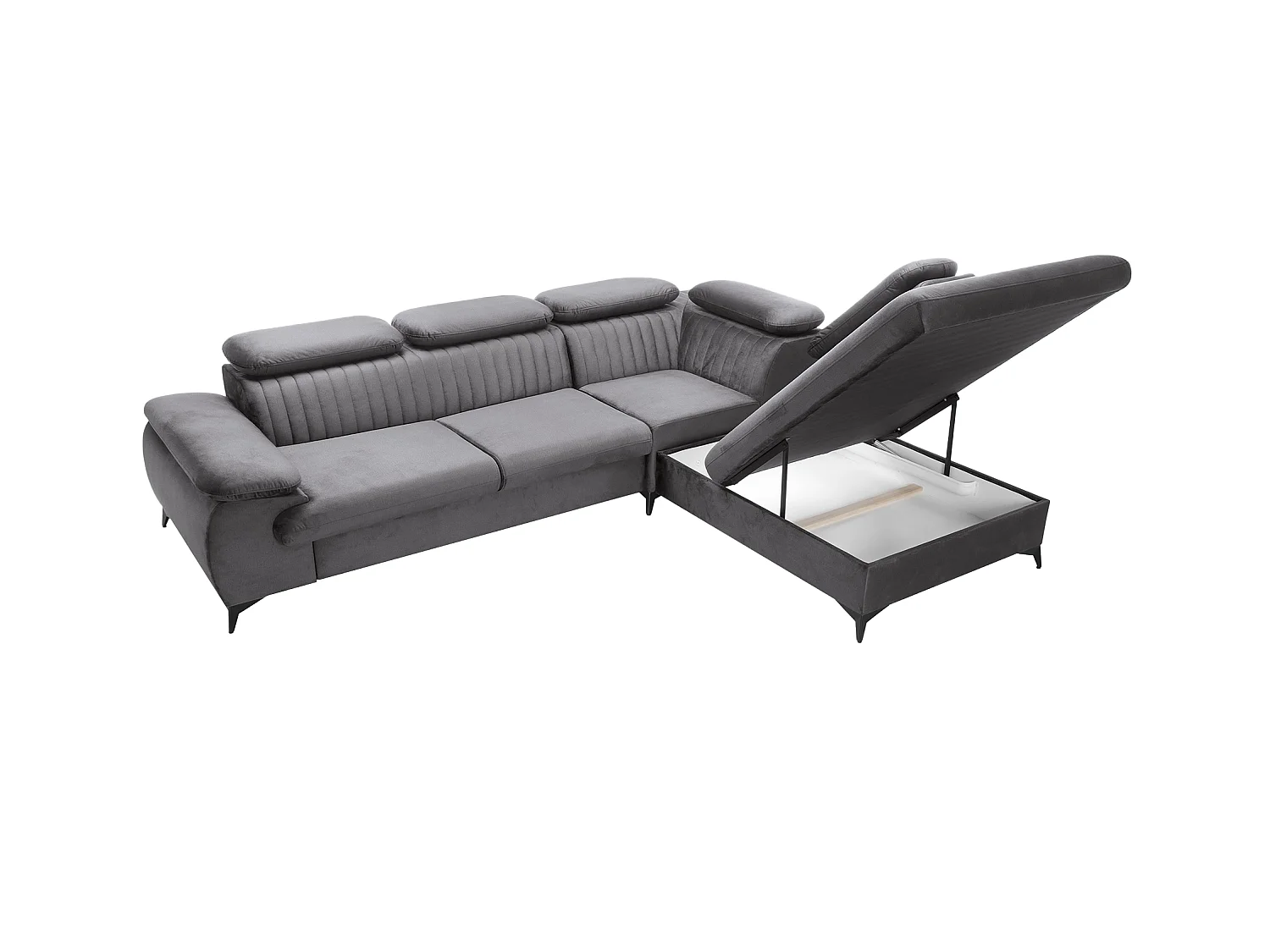 Sofá cama rinconera derecha de terciopelo gris antracita SAMARA de Pascal Morabito