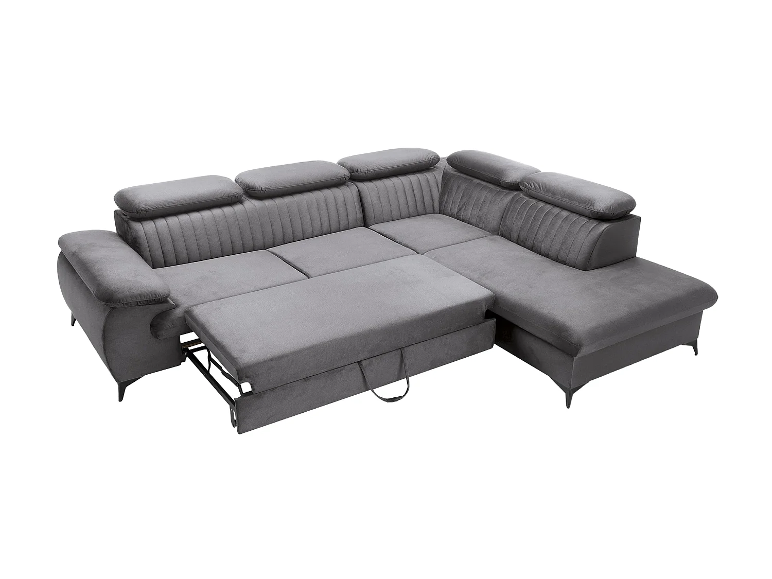 Canapé grand angle droit convertible en velours gris anthracite SAMARA de Pascal Morabito