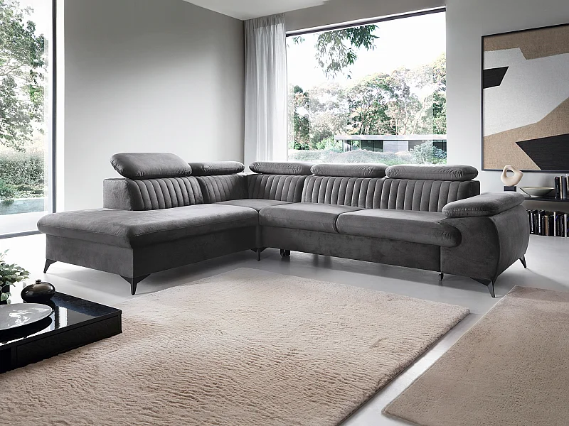 Sofá cama rinconera izquierda de terciopelo gris antracita SAMARA de Pascal Morabito