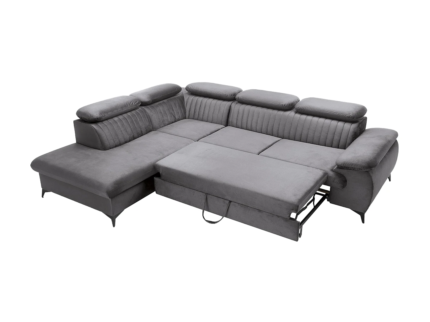 Canapé grand angle gauche convertible en velours gris anthracite SAMARA de Pascal Morabito