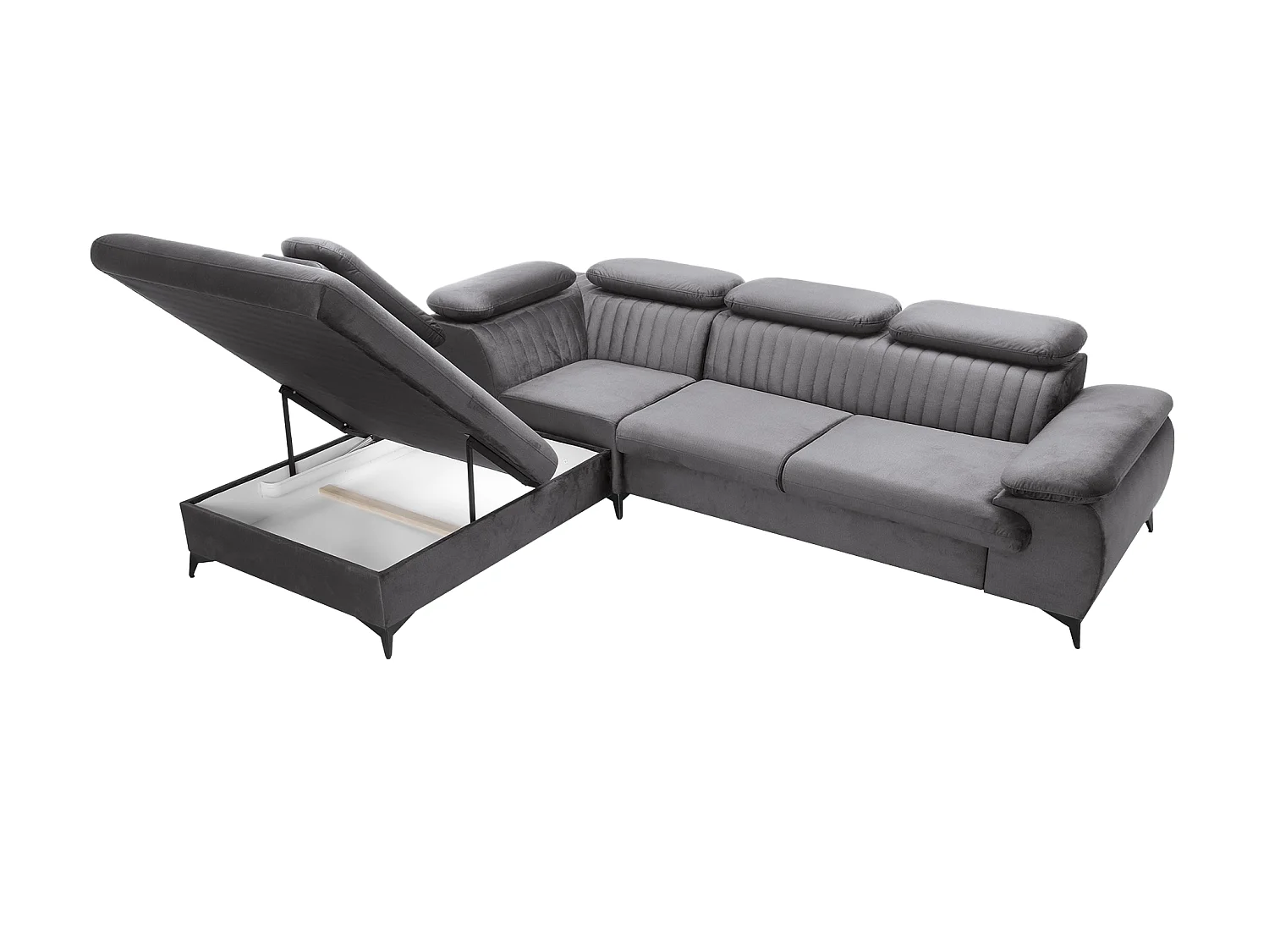 Canapé grand angle gauche convertible en velours gris anthracite SAMARA de Pascal Morabito