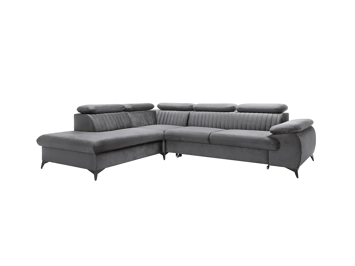 Canapé grand angle gauche convertible en velours gris anthracite SAMARA de Pascal Morabito