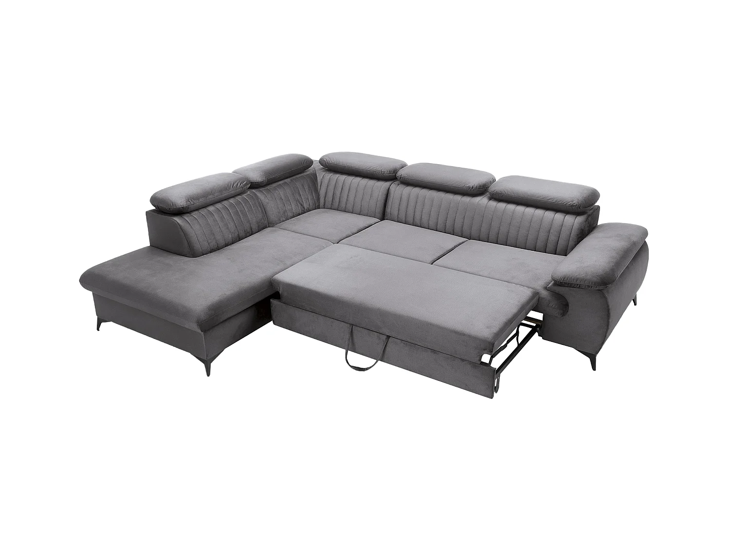 Canapé grand angle gauche convertible en velours gris anthracite SAMARA de Pascal Morabito
