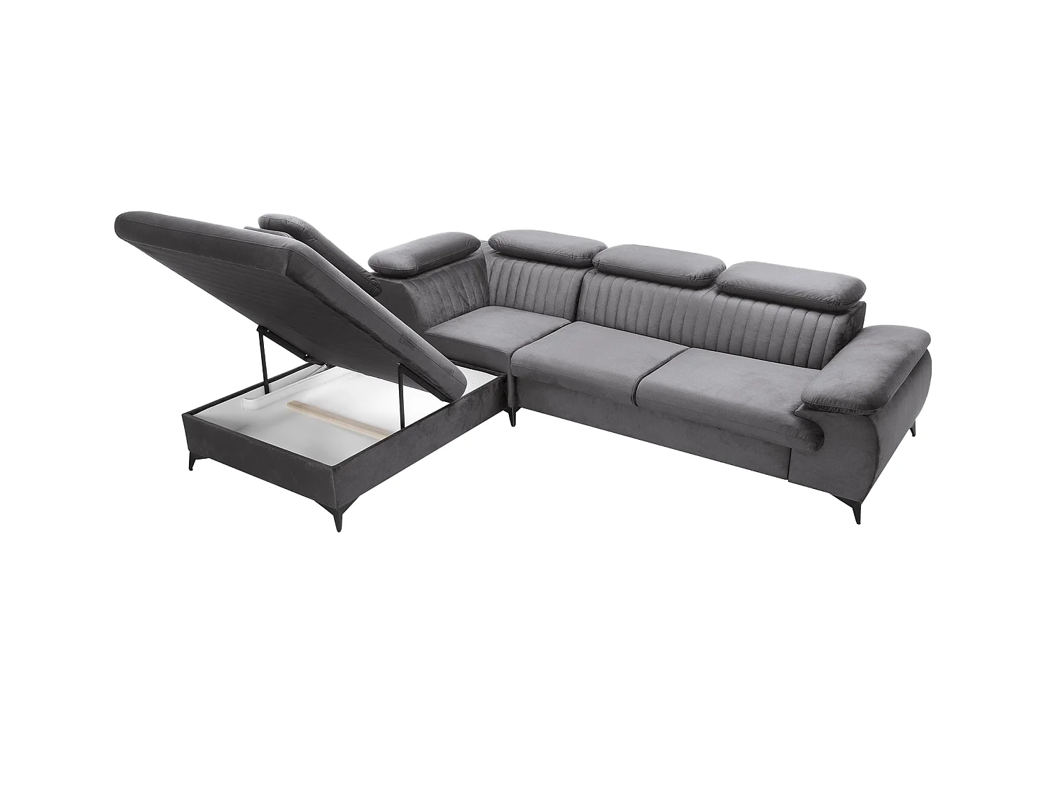 Canapé grand angle gauche convertible en velours gris anthracite SAMARA de Pascal Morabito