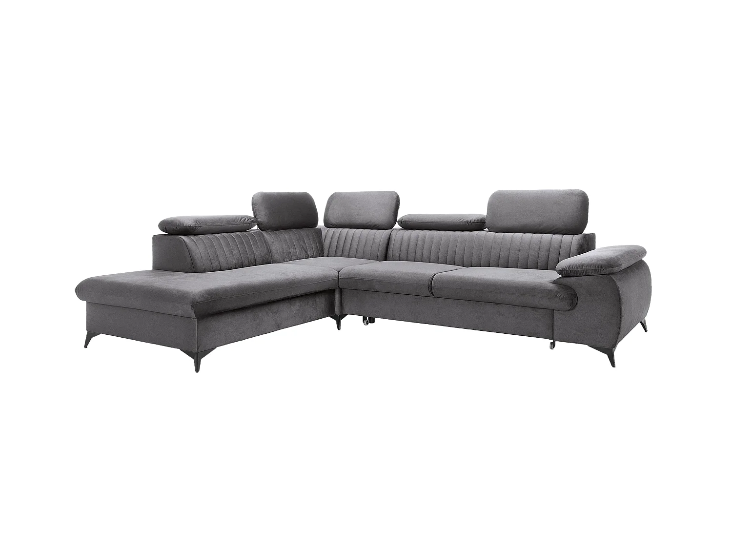 Canapé grand angle gauche convertible en velours gris anthracite SAMARA de Pascal Morabito