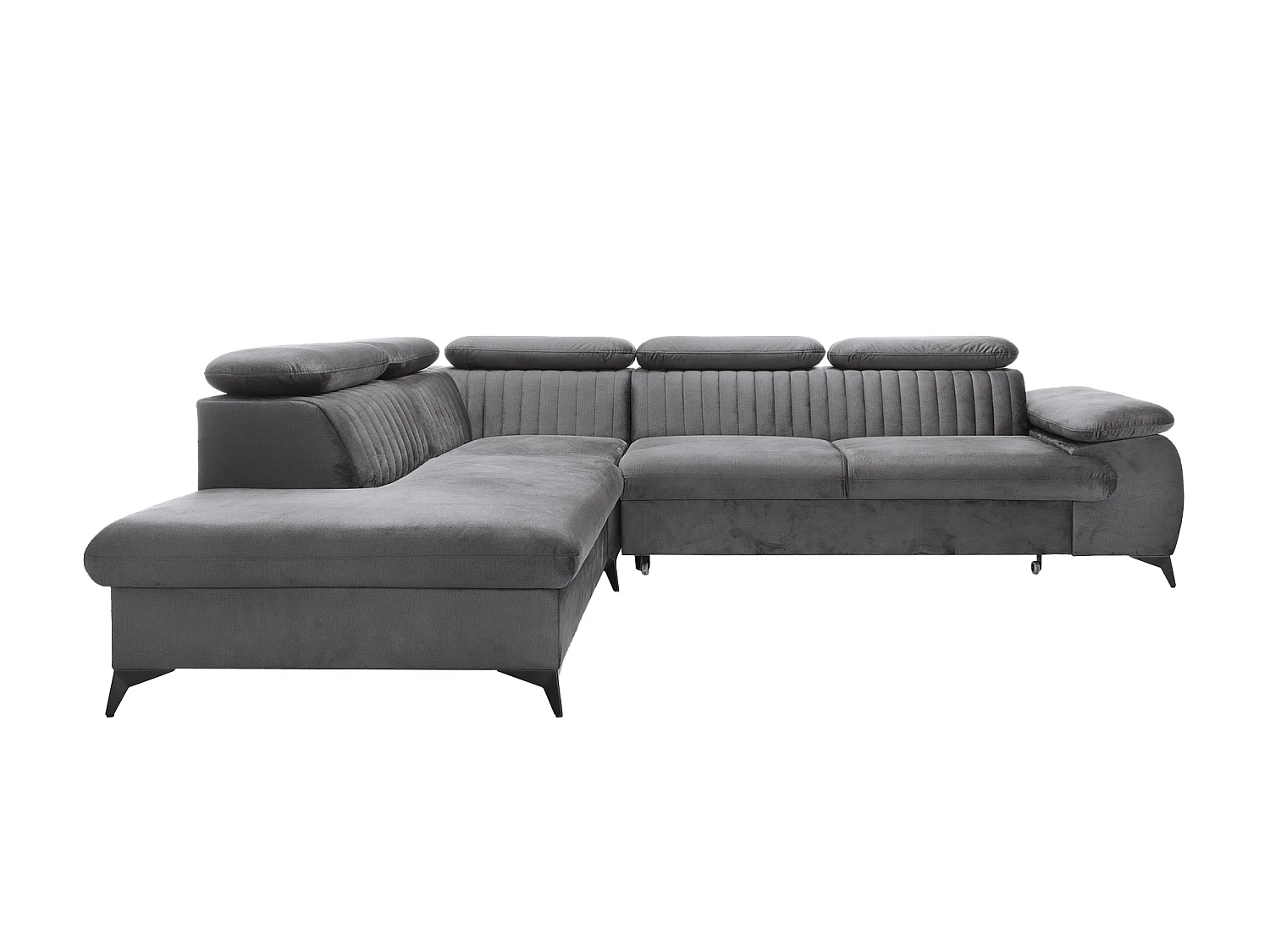 Canapé grand angle gauche convertible en velours gris anthracite SAMARA de Pascal Morabito