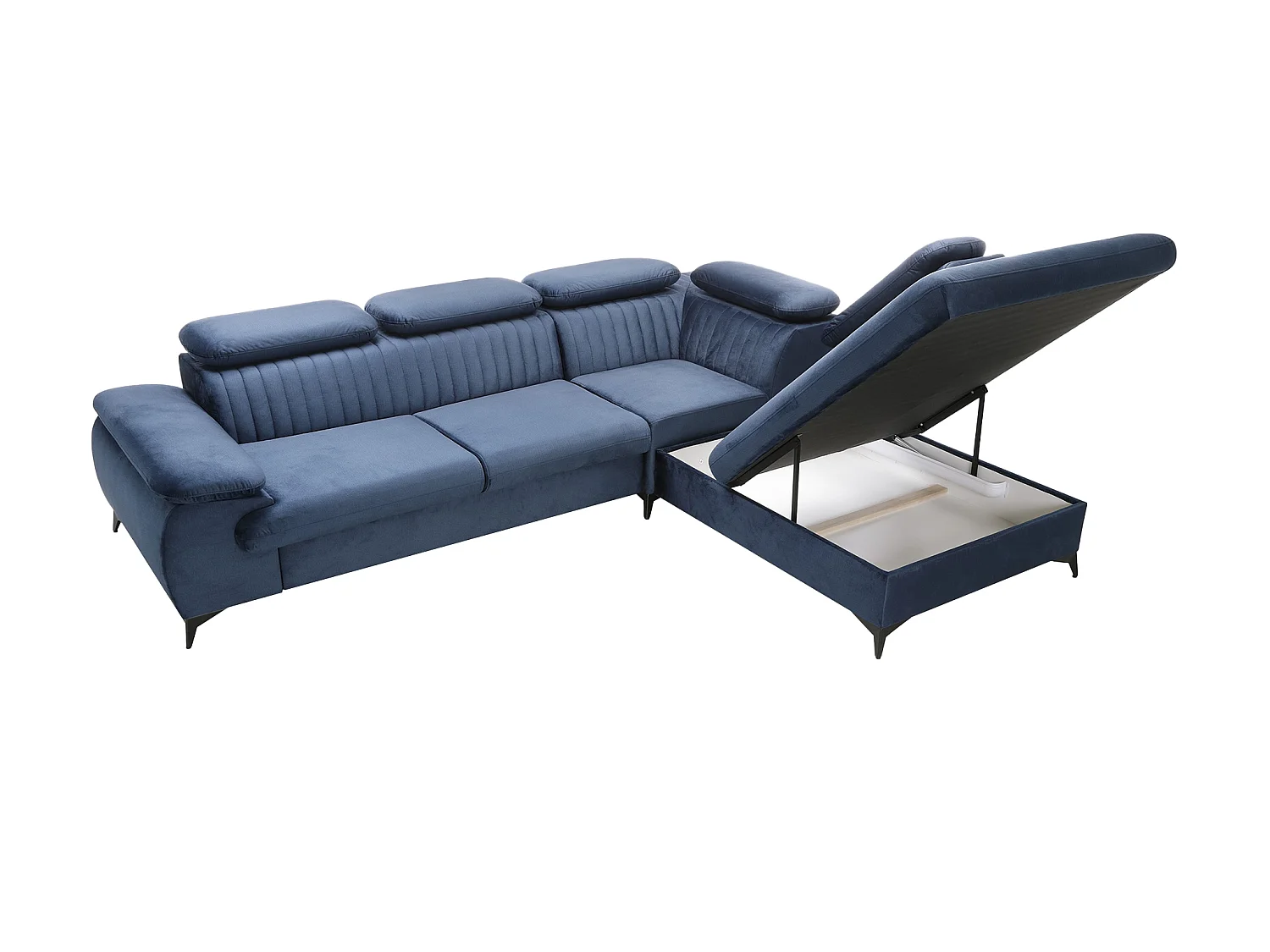 Sofá cama rinconera derecha de terciopelo azul noche SAMARA de Pascal Morabito