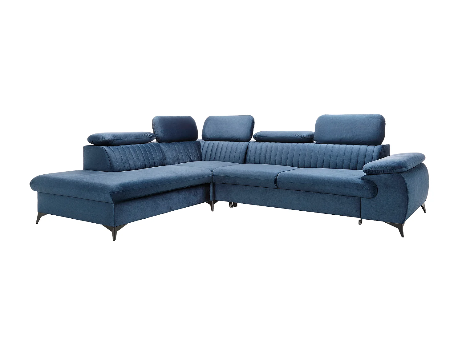 Canapé grand angle gauche convertible en velours bleu nuit SAMARA de Pascal Morabito