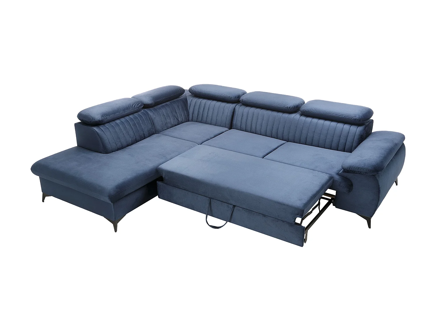 Canapé grand angle gauche convertible en velours bleu nuit SAMARA de Pascal Morabito