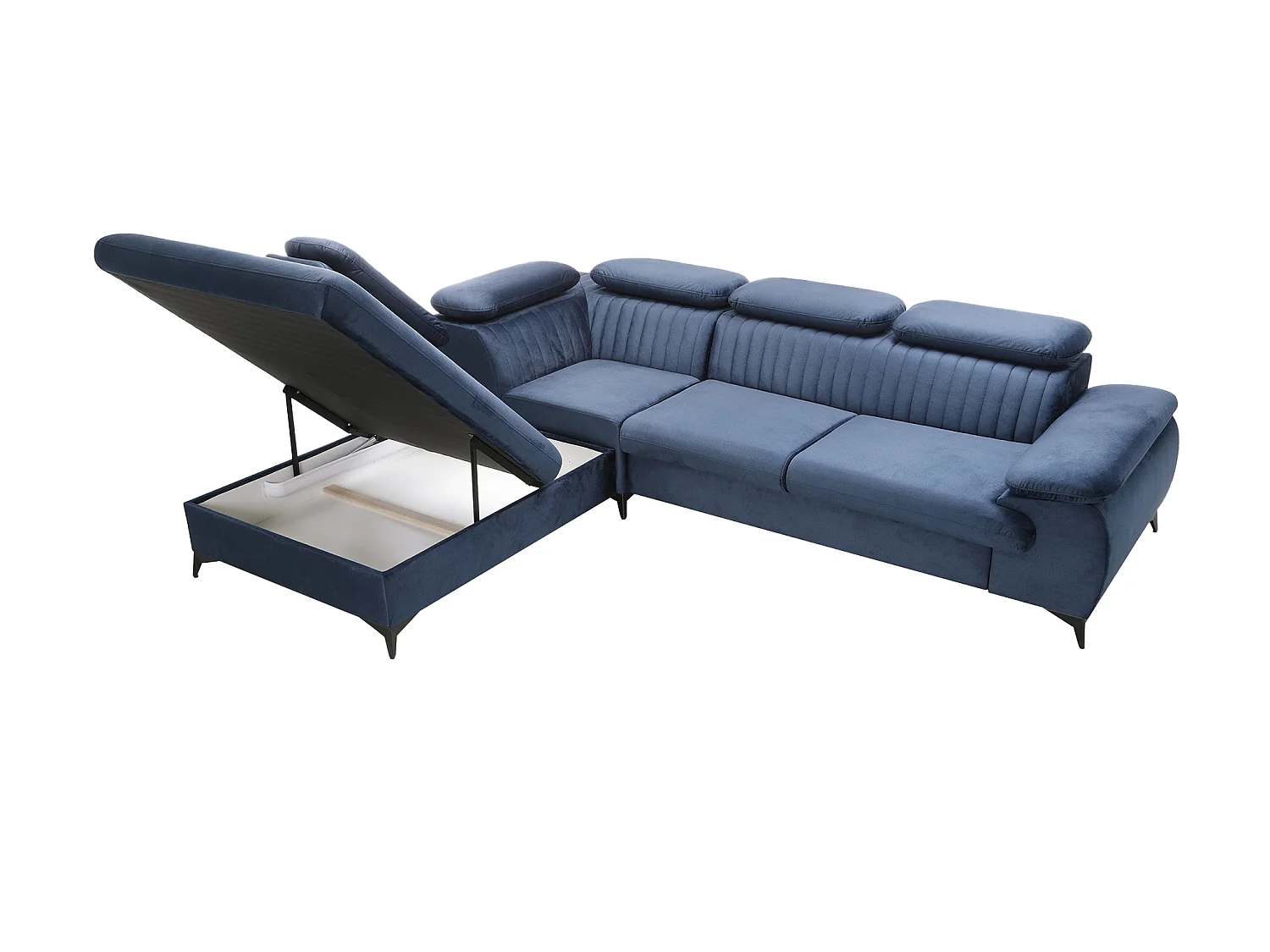 Canapé grand angle gauche convertible en velours bleu nuit SAMARA de Pascal Morabito