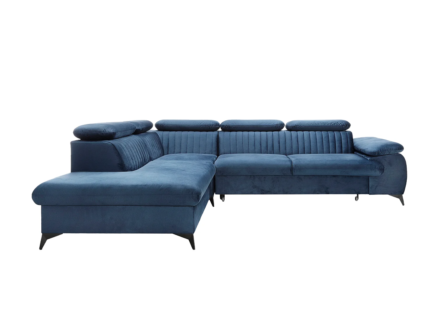 Canapé grand angle gauche convertible en velours bleu nuit SAMARA de Pascal Morabito