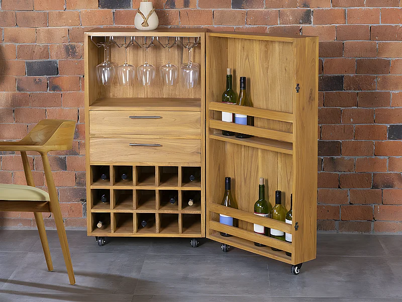 Armoire à vin et verres en bois de mindi - 15 casiers - L. 60 x P. 50 x H. 111 cm - COIMBRA