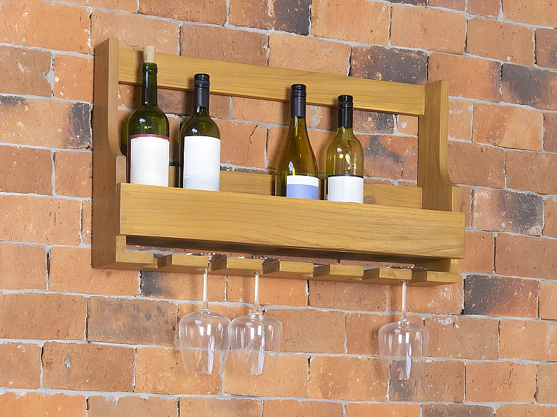 Range bouteilles et verres mural vintage - Bois de Mindi  - L. 70 x P. 15 x H. 40 cm - VIDAGO