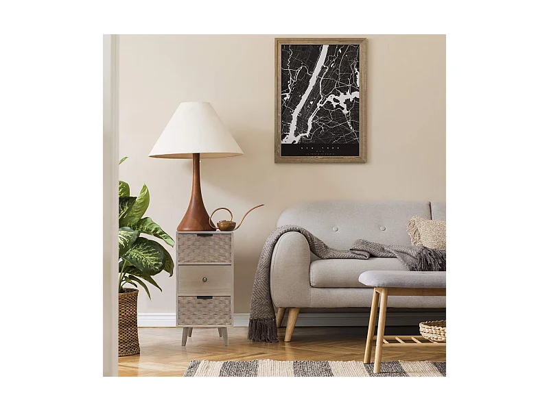 Table de Chevet Étroite en Bois avec 3 Tiroirs Marron Gain de Place