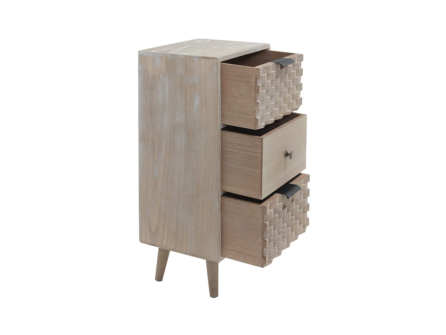 Table de Chevet Étroite en Bois avec 3 Tiroirs Marron Gain de Place