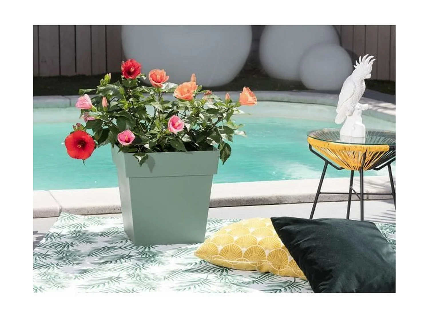 Vierkante bloempot Toscane Groen Laurier 32 x 32 x H 32 cm - 22 L