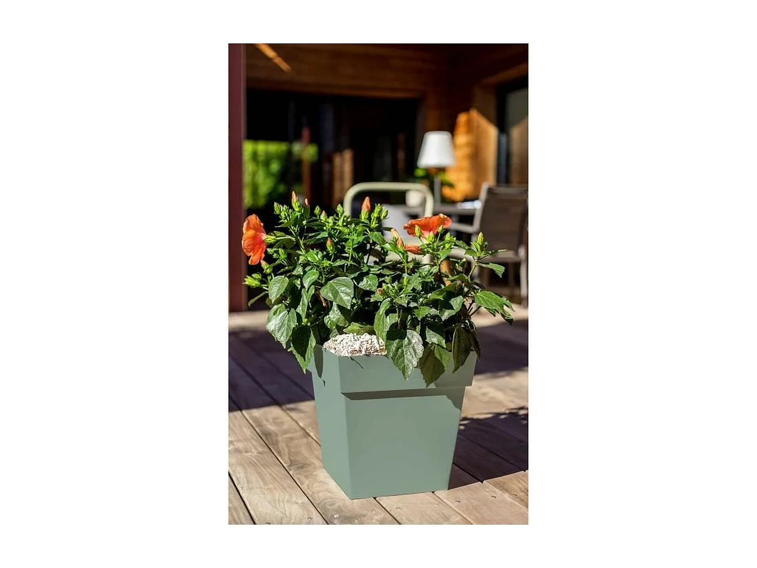 Pot de fleur carré Toscane - 32 x 32 x H 32 cm - 22 L - Vert laurier