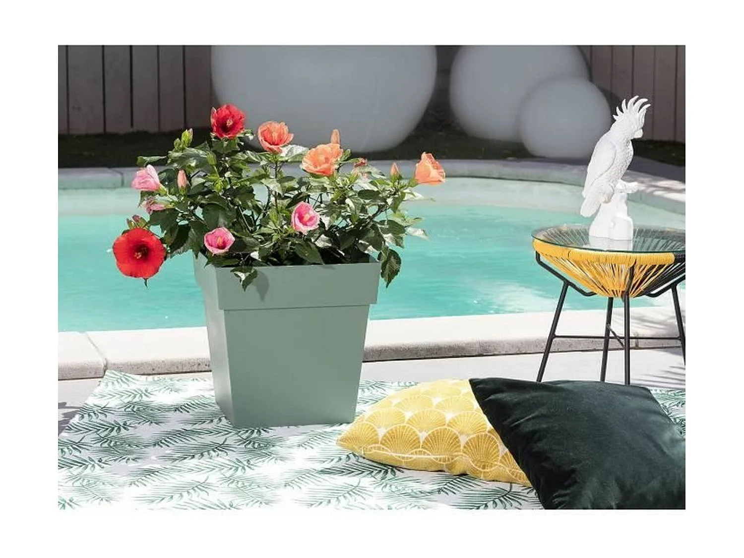 Pot de fleur carré Toscane - 32 x 32 x H 32 cm - 22 L - Vert laurier