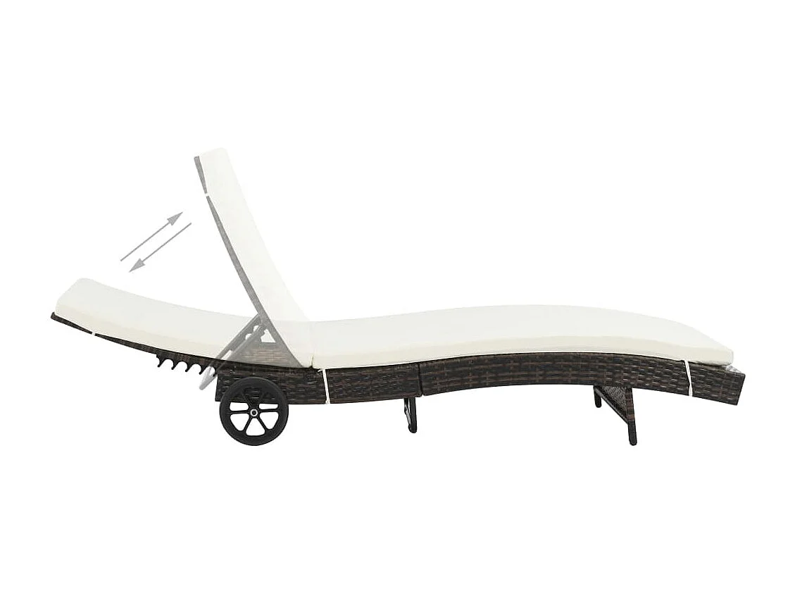 Tumbona tumbona para tomar el sol cama de jardín terraza muebles de exterior con ruedas y cojín de resina tejida marrón 02_0012594