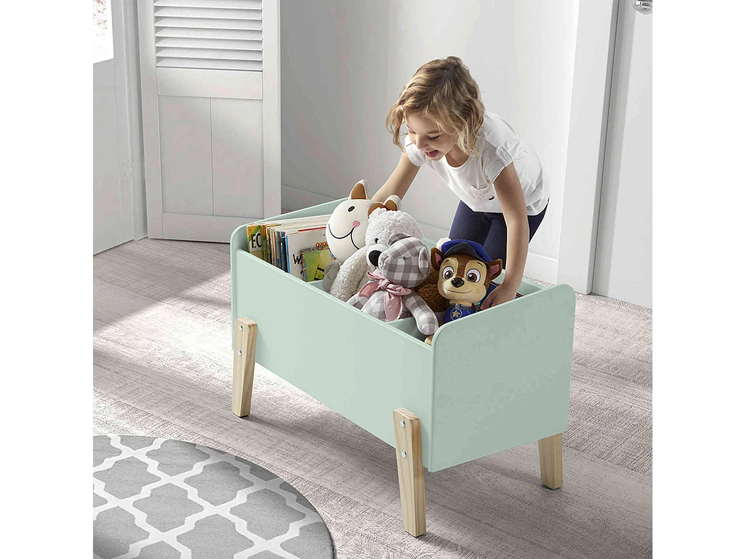 Coffre à jouets 80x39x48 menthe en bois CO2012