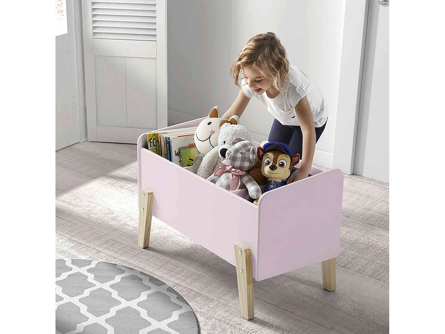Coffre à jouets 80x39x48 rose en bois CO2012