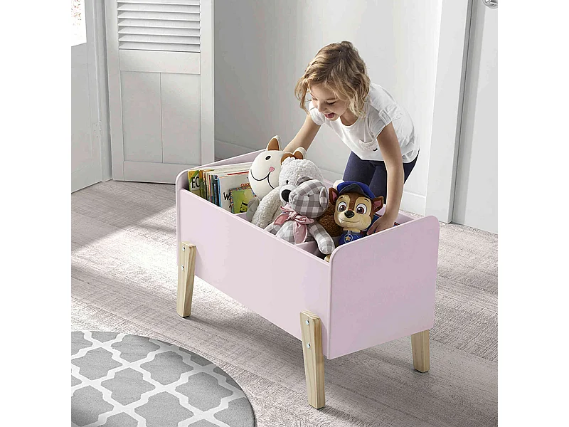 Coffre à jouets 80x39x48 rose en bois CO2012