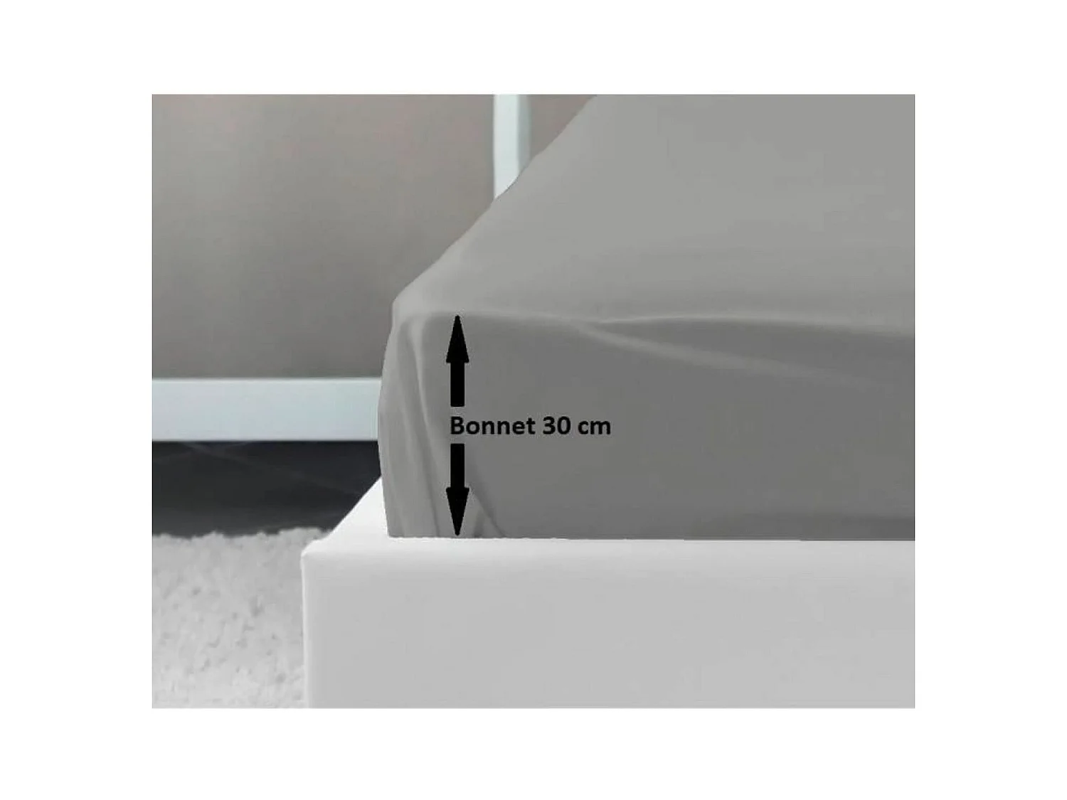 Drap housse gris clair 100% coton 180 x 200 x 30 cm