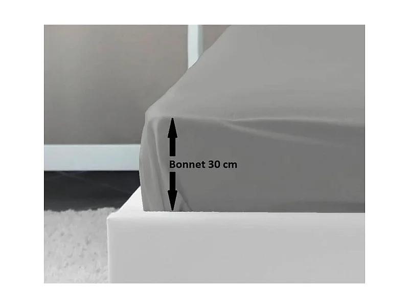 Drap housse gris clair 100% coton 180 x 200 x 30 cm