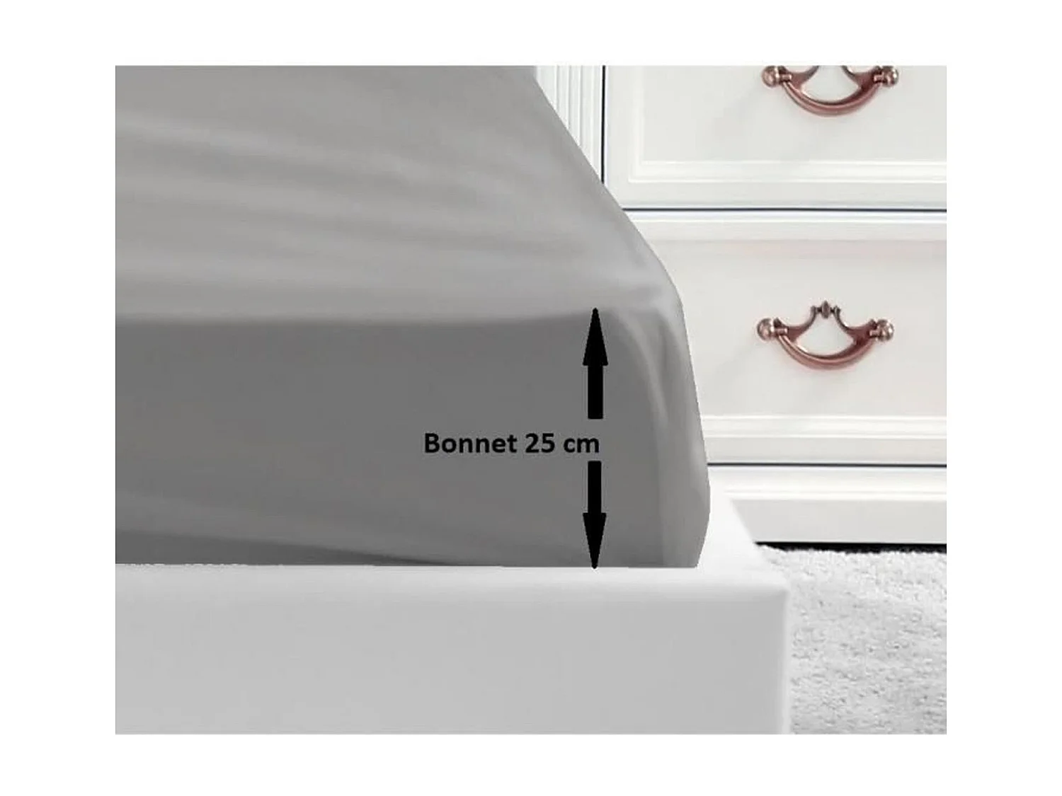 Drap Housse 100% coton 180 x 200 x 25 cm gris clair