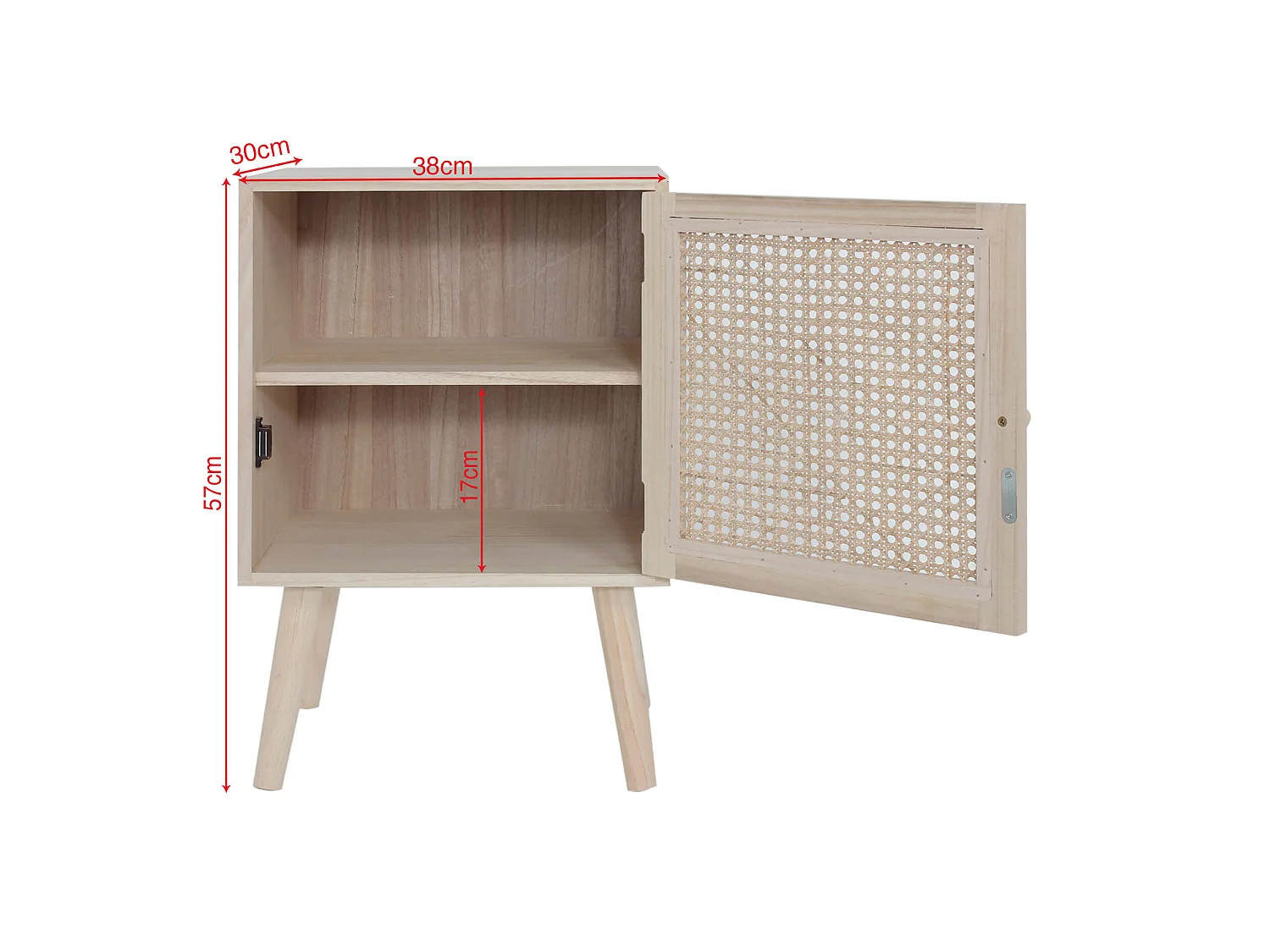 Table de Chevet pour Chambre 1 Porte en Bois et Rotin Marron Gain de Place