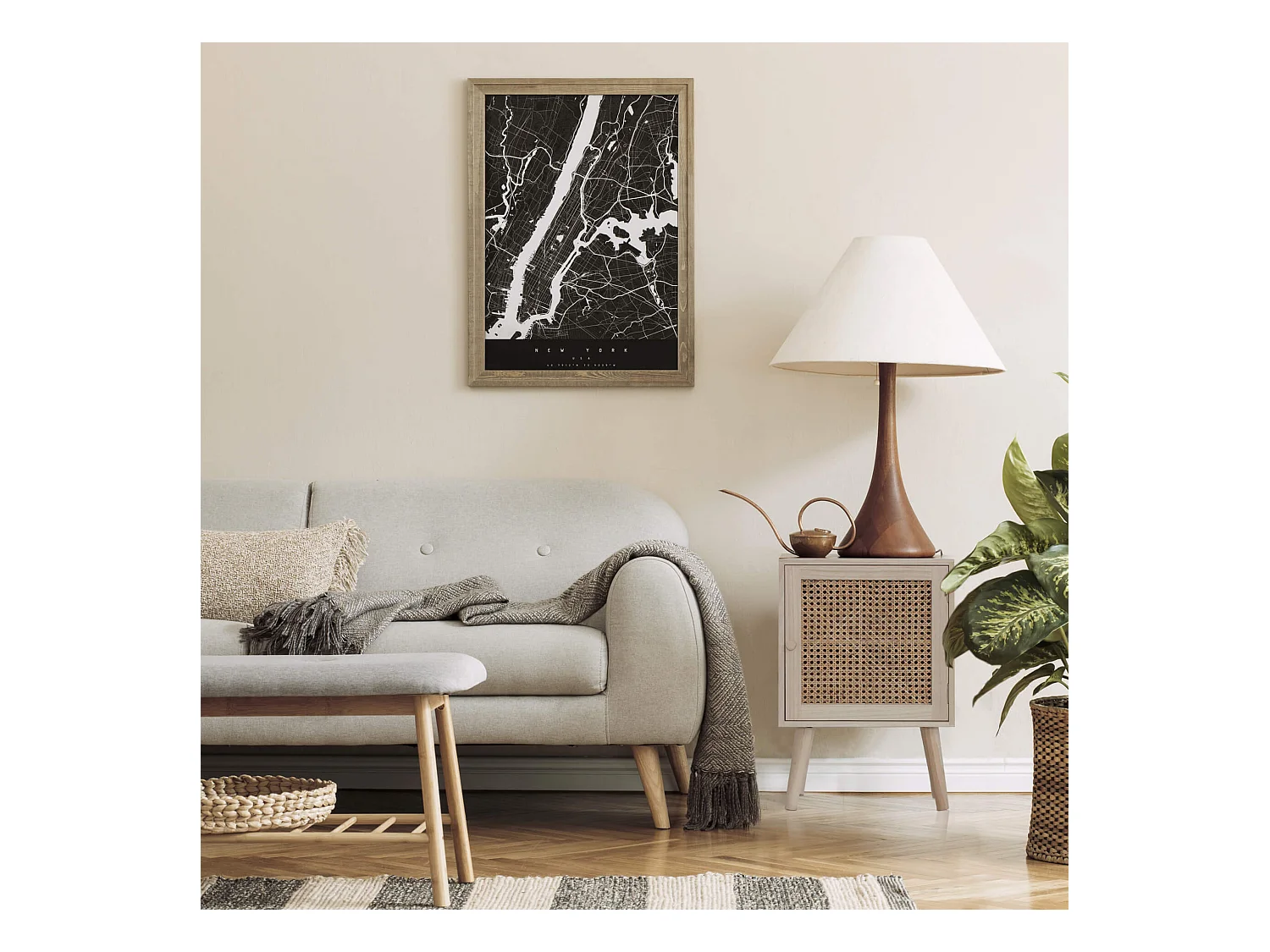 Table de Chevet pour Chambre 1 Porte en Bois et Rotin Marron Gain de Place