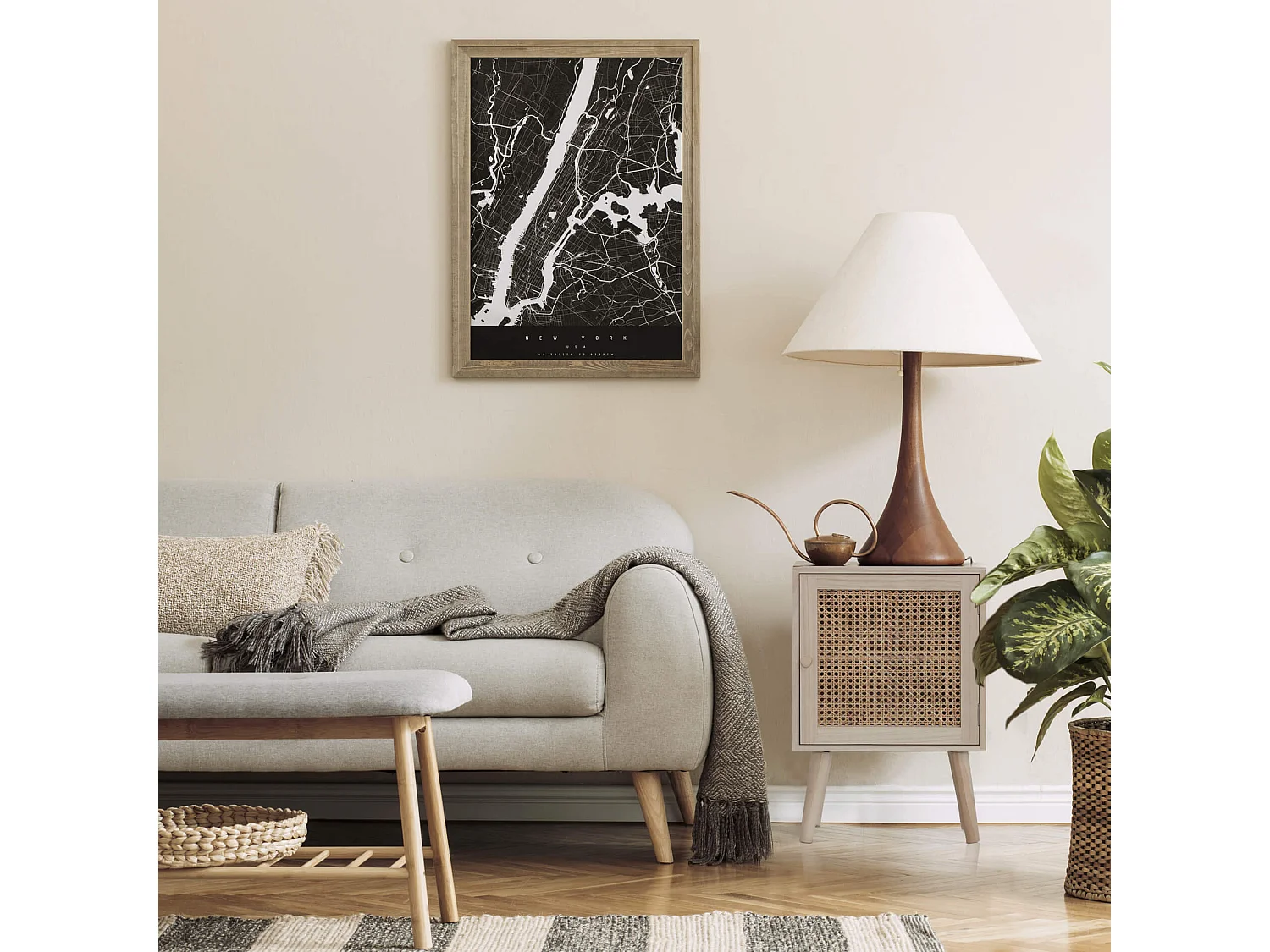 Table de Chevet pour Chambre 1 Porte en Bois et Rotin Marron Gain de Place