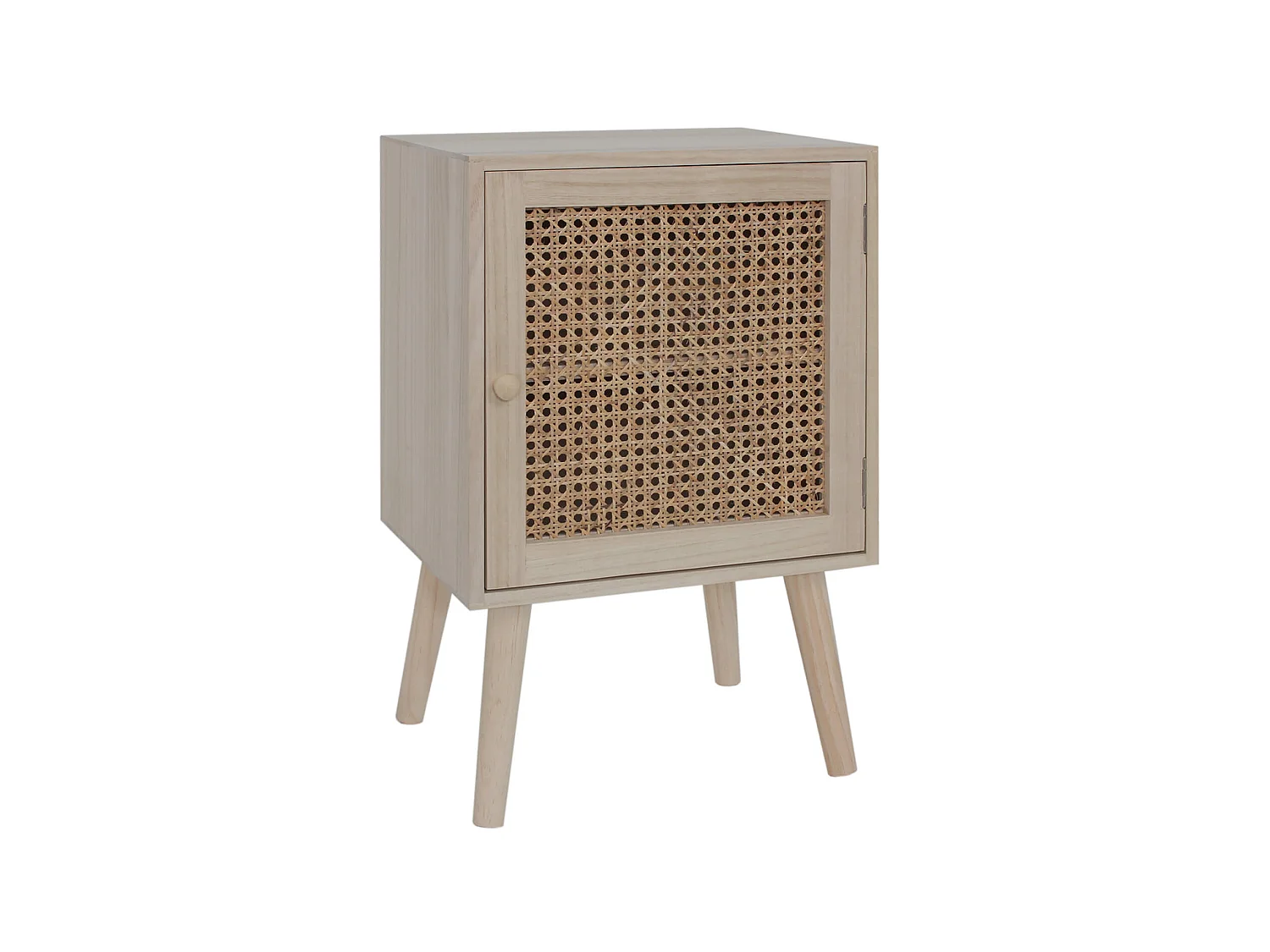 Table de Chevet pour Chambre 1 Porte en Bois et Rotin Marron Gain de Place