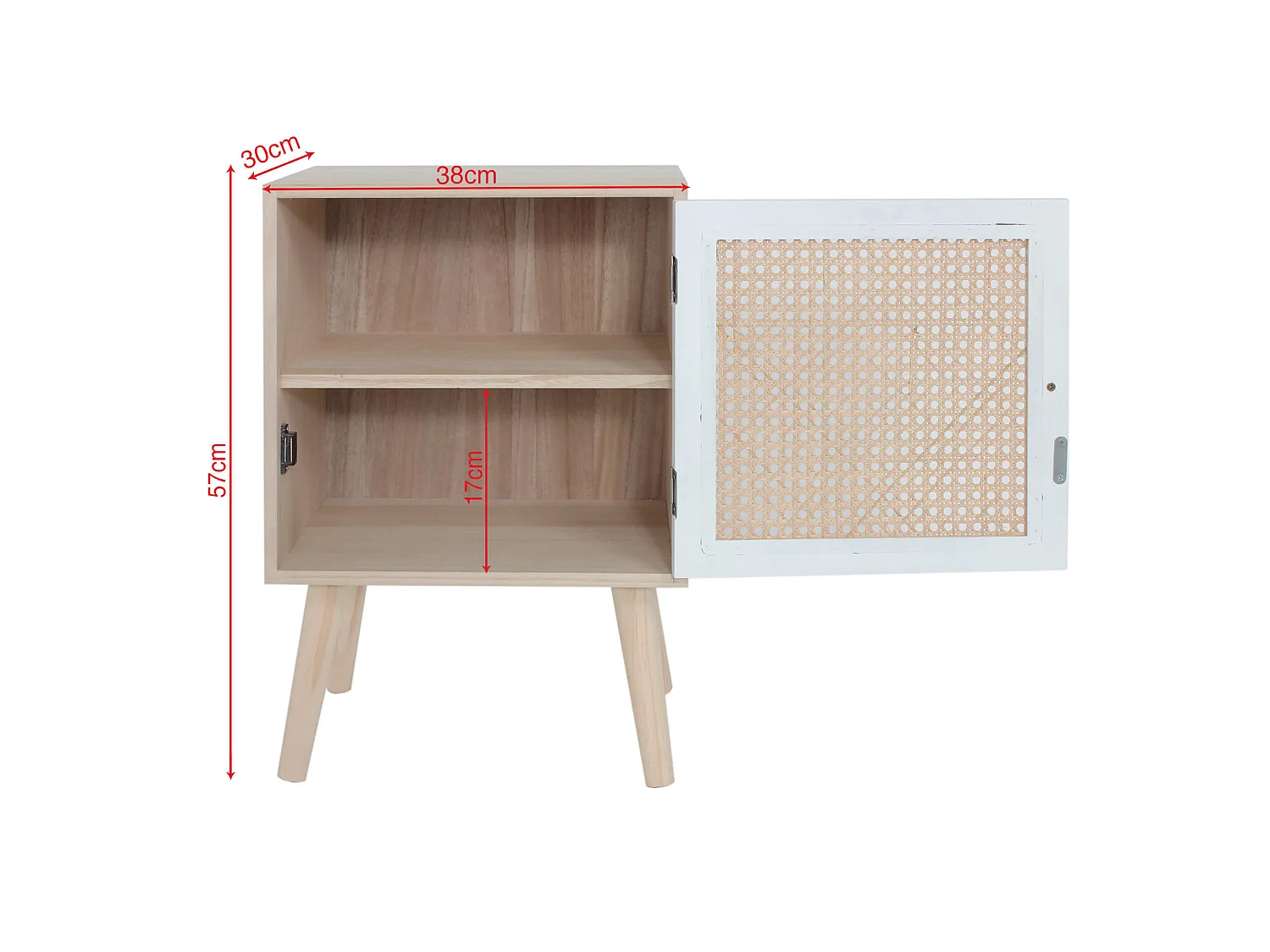 Petite Table de Chevet avec 1 Porte Bois Naturel Blanc Marron Style Boho