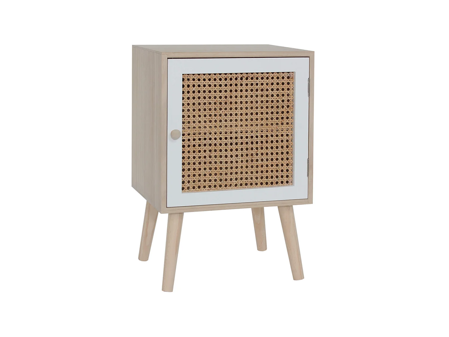 Petite Table de Chevet avec 1 Porte Bois Naturel Blanc Marron Style Boho