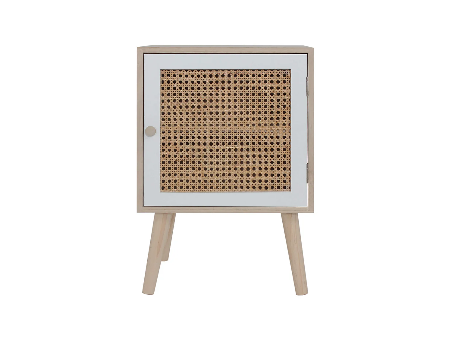 Petite Table de Chevet avec 1 Porte Bois Naturel Blanc Marron Style Boho