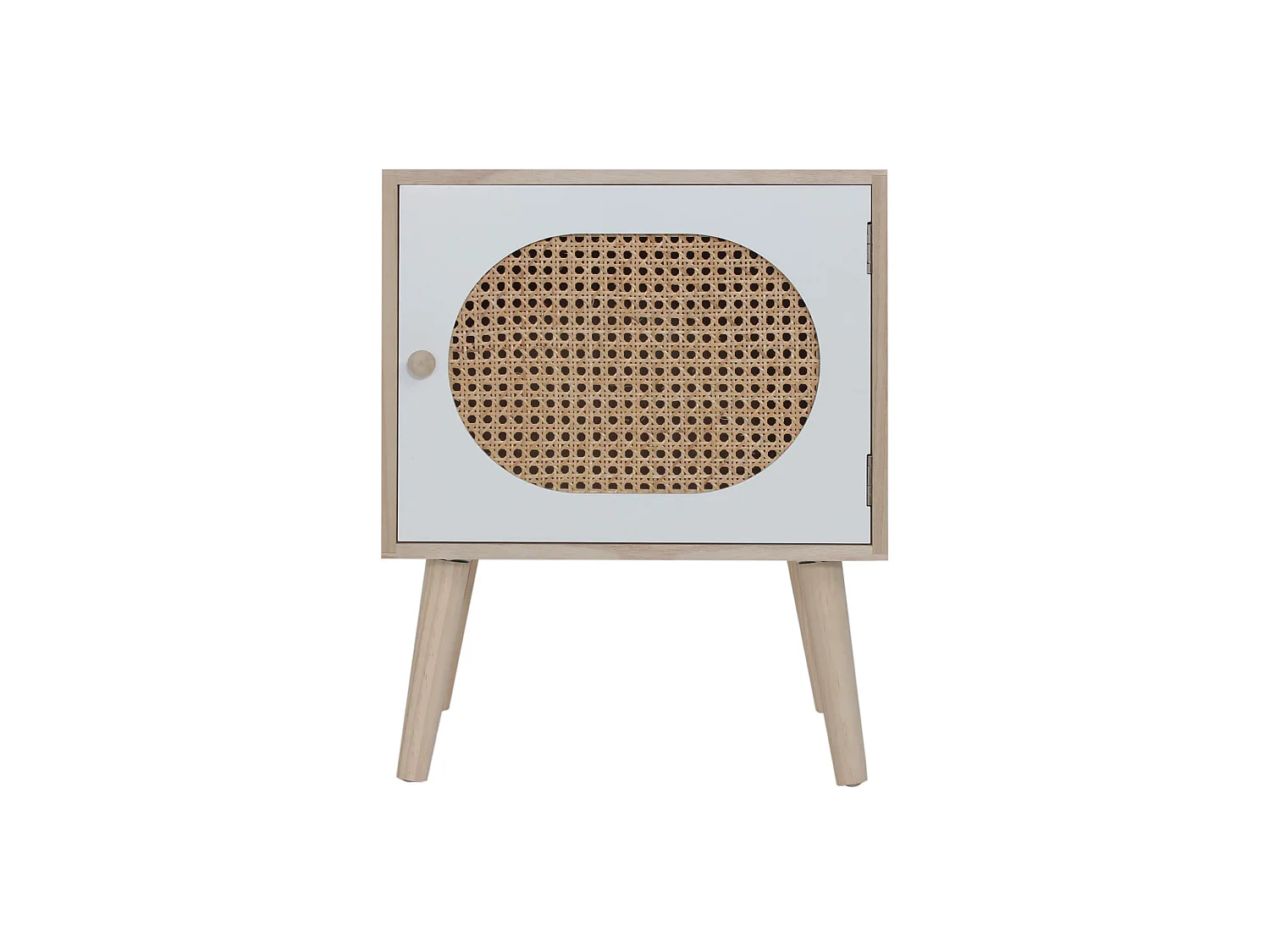 Table de Chevet Scandinave en Bois avec 1 Porte Blanc Marron Gain de Place