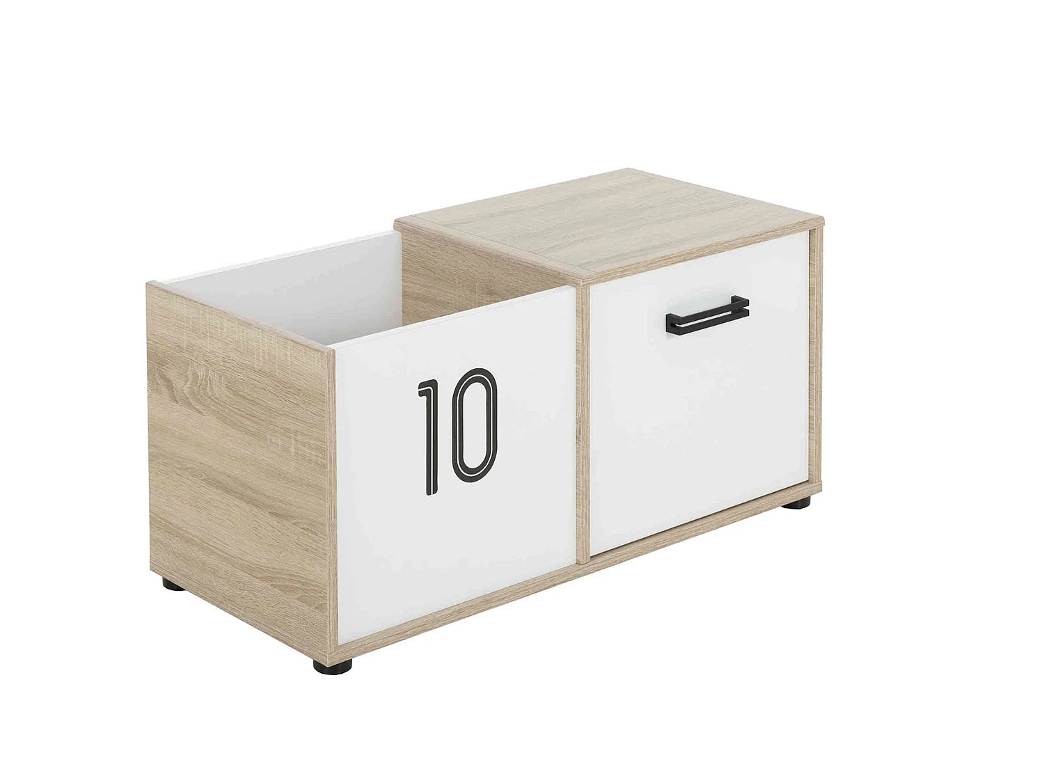 Coffre enfant 1 porte en bois imitation chêne clair et blanc - CF5052